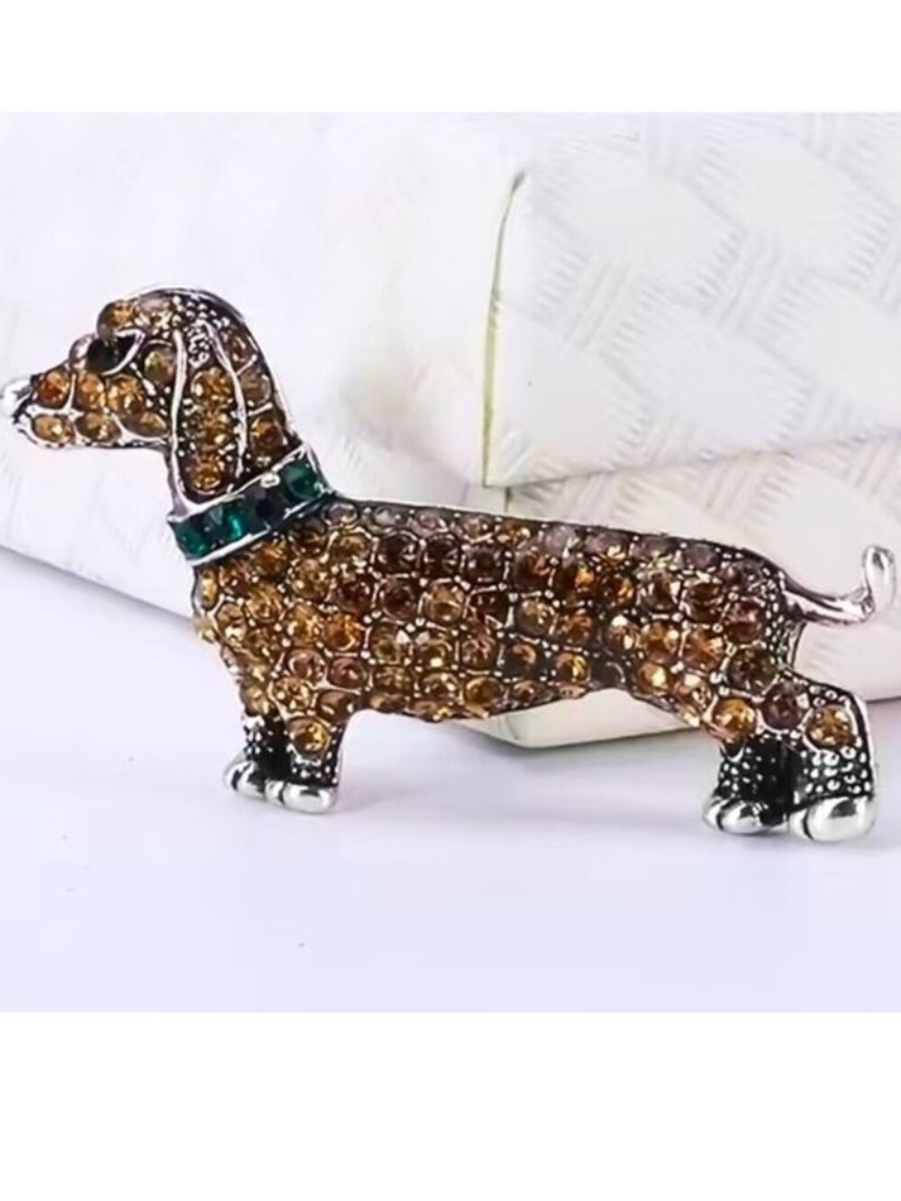 Dog Brooch Dachshund Weiner Crystal Rhinestones Pin Stylish Sparkle Doxie Glam